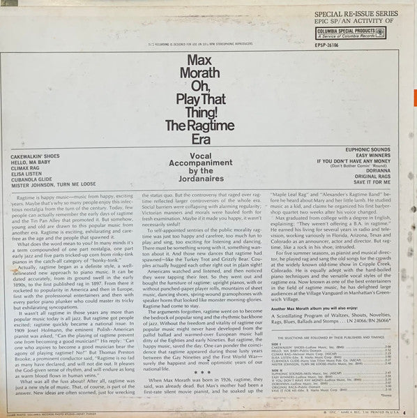 Max Morath : Oh, Play That Thing! The Ragtime Era (LP, Album, RE, Ter)