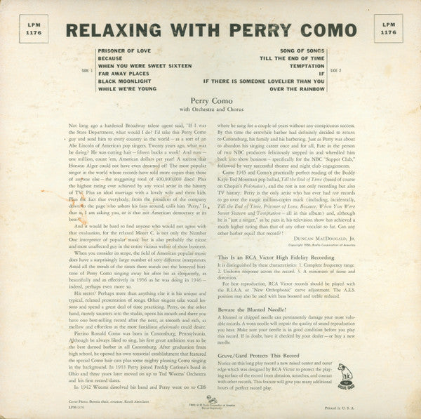 Perry Como : Relaxing With Perry Como (LP, Album, Mono)