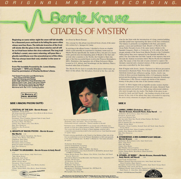 Bernie Krause : Citadels Of Mystery (LP, Album, RM)