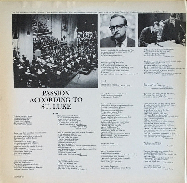 Penderecki*, Stefania Woytowicz, Andrzej Hiolski, Bernard Ladysz*, Rudolf Jürgen Bartsch, Tölzer Boychoir*, Cologne Radio Chorus*, Cologne Radio Symphony Orchestra*, Henryk Czyz* : Passion According To St. Luke (2xLP, Album)
