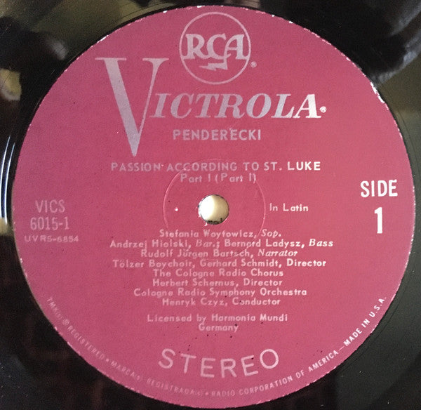 Penderecki*, Stefania Woytowicz, Andrzej Hiolski, Bernard Ladysz*, Rudolf Jürgen Bartsch, Tölzer Boychoir*, Cologne Radio Chorus*, Cologne Radio Symphony Orchestra*, Henryk Czyz* : Passion According To St. Luke (2xLP, Album)