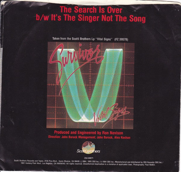 Survivor : The Search Is Over (7", Single, Styrene, Pit)