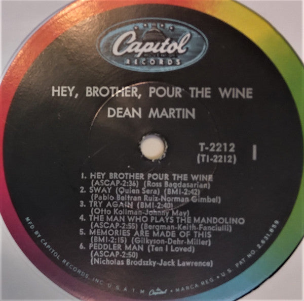 Dean Martin : Hey, Brother, Pour The Wine (LP, Comp, Mono, Scr)