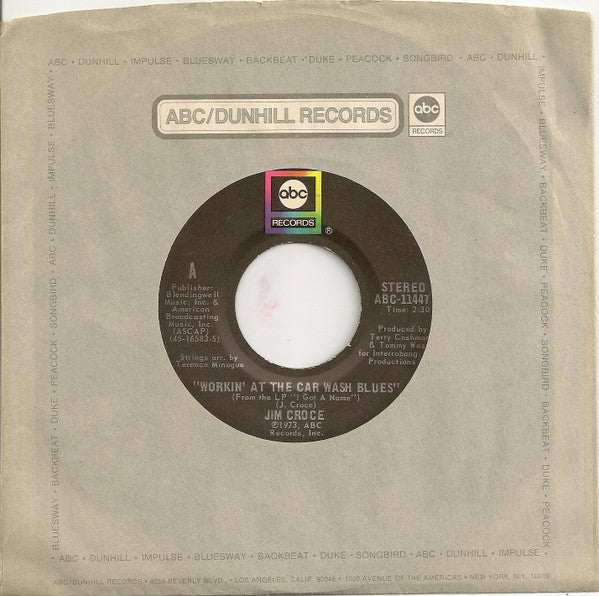 Jim Croce : Workin' At The Car Wash Blues / Thursday (7", Single, Styrene, Pit)