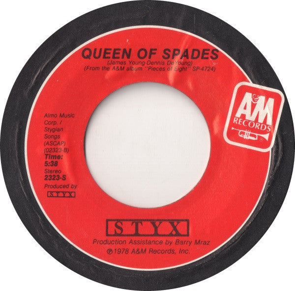 Styx : Too Much Time On My Hands (7", Single, Styrene, Pit)