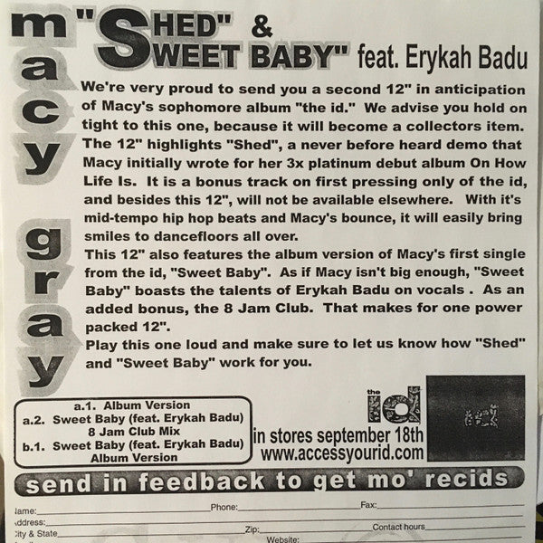 Macy Gray : Shed / Sweet Baby (12", Promo)