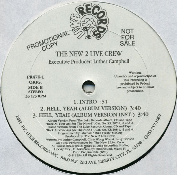 The New 2 Live Crew : Yeah, Yeah (12", Promo)