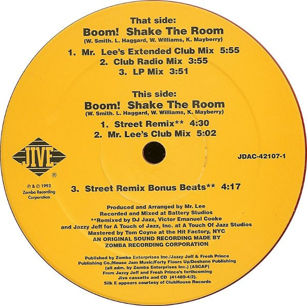 DJ Jazzy Jeff & The Fresh Prince : Boom! Shake The Room (12", Cle)