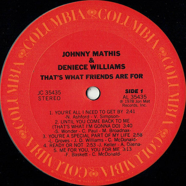 Johnny Mathis & Deniece Williams : That's What Friends Are For (LP, Album, Ter)