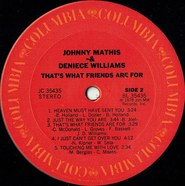 Johnny Mathis & Deniece Williams : That's What Friends Are For (LP, Album, Ter)