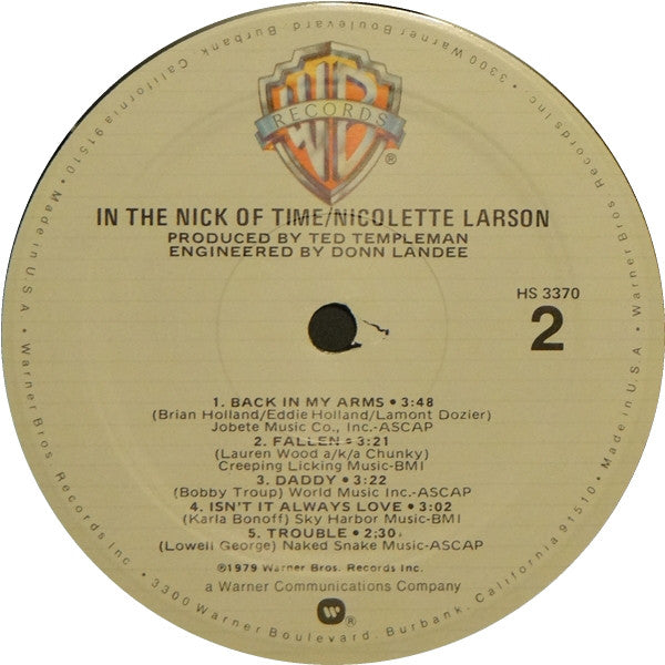 Nicolette Larson : In The Nick Of Time (LP, Album, Mon)