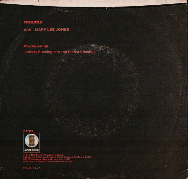 Lindsey Buckingham : Trouble (7", Single, Spe)
