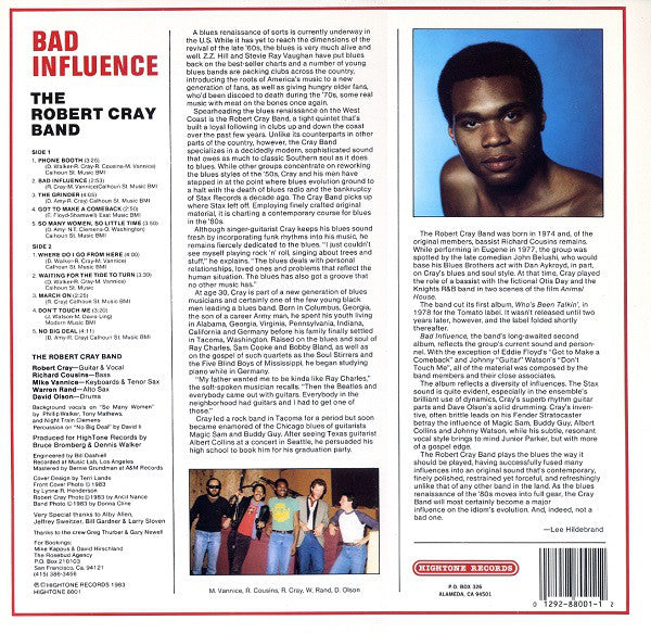 The Robert Cray Band : Bad Influence (LP, Album)