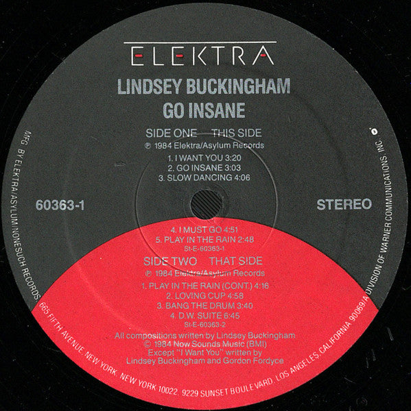 Lindsey Buckingham : Go Insane (LP, Album, Spe)