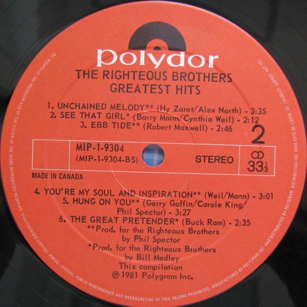 The Righteous Brothers : Greatest Hits (LP, Comp, RE)
