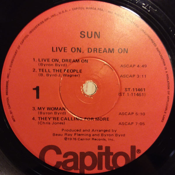Sun (7) : Live On, Dream On (LP, Album, Win)