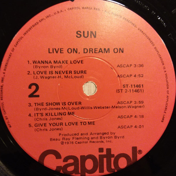Sun (7) : Live On, Dream On (LP, Album, Win)