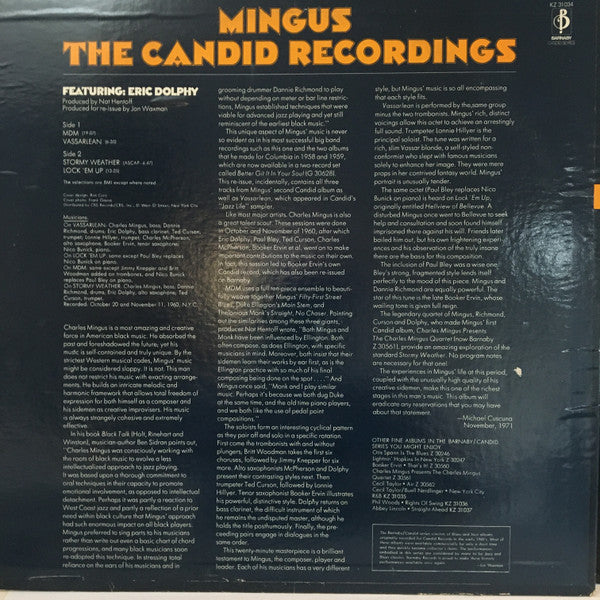 Charles Mingus Featuring: Eric Dolphy : Mingus - The Candid Recordings (LP, RE, Pit)