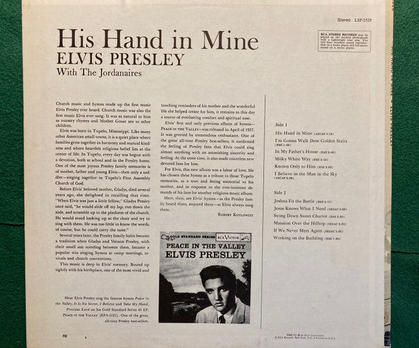 Elvis Presley : His Hand In Mine (LP, Album, RE, Ind)