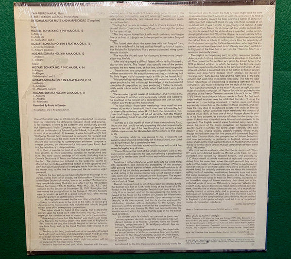 Wolfgang Amadeus Mozart / Jean-Pierre Rampal, Robert Veyron-Lacroix : Six Sonatas For Flute And Harpsichord (LP, Album)
