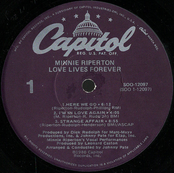 Minnie Riperton : Love Lives Forever (LP, Album, Los)