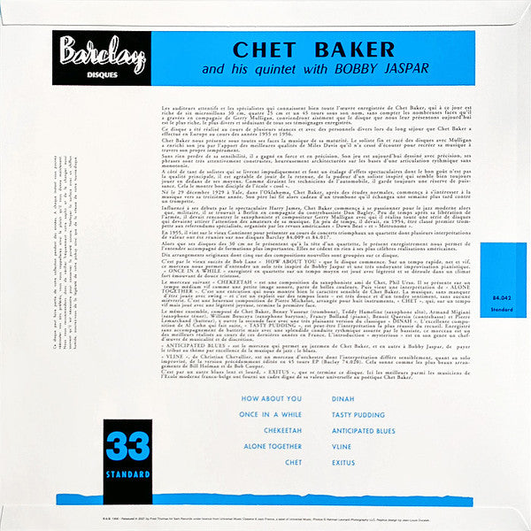 Chet Baker And His Quintet* With Bobby Jaspar : Chet Baker And His Quintet With Bobby Jaspar (LP, Album, Mono, Ltd, RE, RM, RP, 180)