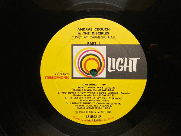 Andraé Crouch & The Disciples : "Live" At Carnegie Hall (LP, Album)