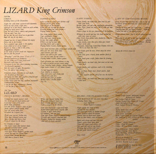 King Crimson : Lizard (LP, Album, RE, RM, Hal)