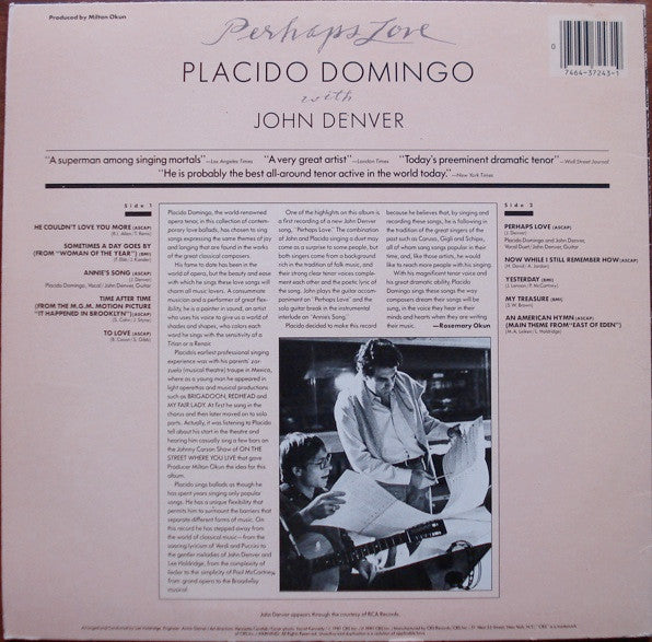 Placido Domingo With John Denver : Perhaps Love (LP, Album, Ter)