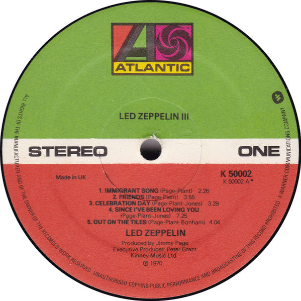 Led Zeppelin : Led Zeppelin III (LP, Album, RE, Gat)