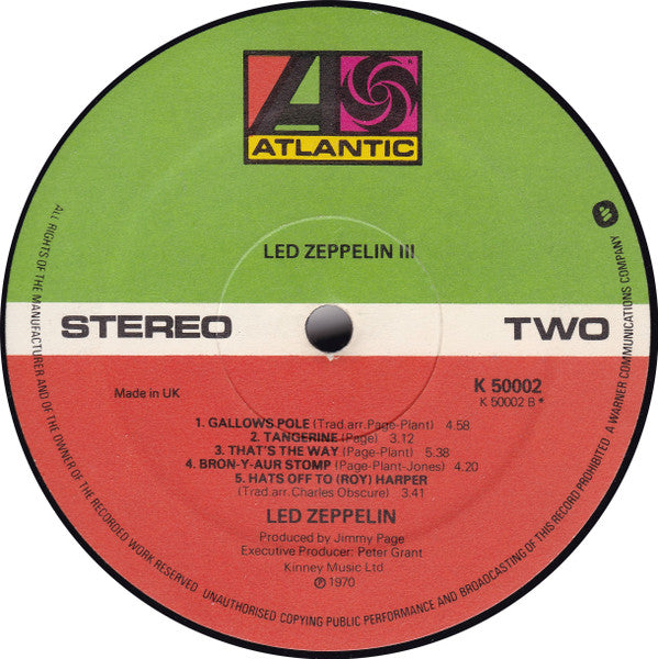 Led Zeppelin : Led Zeppelin III (LP, Album, RE, Gat)