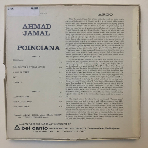 Ahmad Jamal : Poinciana (Reel, 4tr Stereo, 7" Reel, Album)