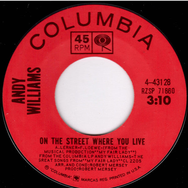 Andy Williams : On The Street Where You Live (7", Single, Styrene, San)