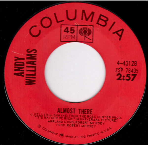 Andy Williams : On The Street Where You Live (7", Single, Styrene, San)