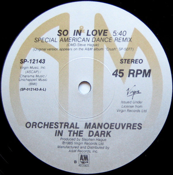 Orchestral Manœuvres In The Dark* : So In Love (Special American Dance Remix) (12", Single)