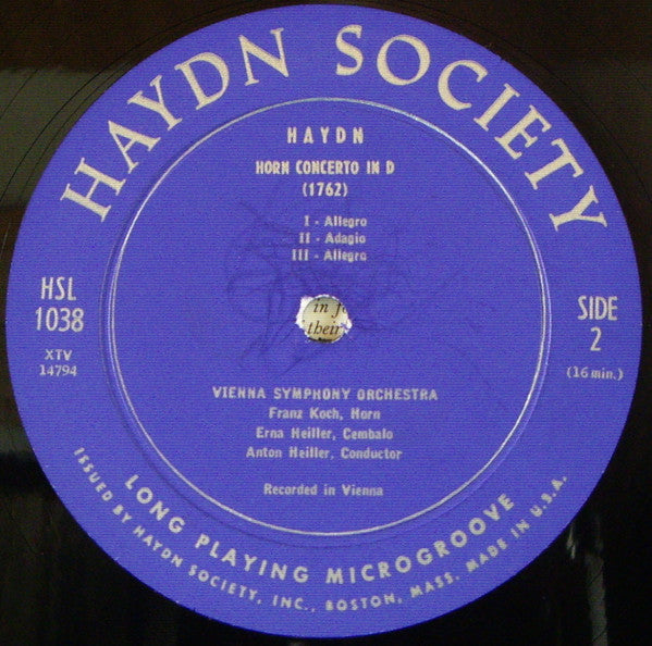 Joseph Haydn, Anton Heiller, The Orchestra Of The Vienna State Opera*, Helmut Wobitsch*, The Vienna Symphony Orchestra*, Franz Koch (4), Erna Heiller : Concerto For Trumpet In E Flat / Concerto For Horn In D (LP, Mono)