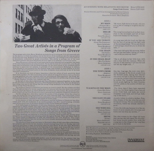 Harry Belafonte / Nana Mouskouri : An Evening With Belafonte / Mouskouri (LP, Album)