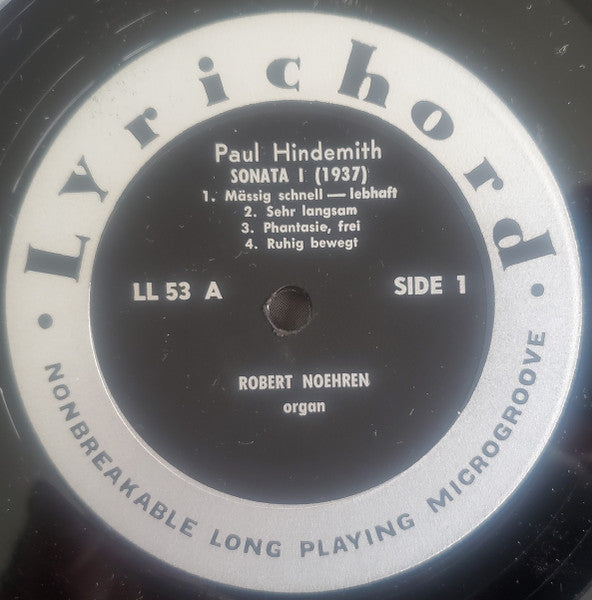 Paul Hindemith / Robert Noehren : Three Sonatas For Organ (LP, Mono, RE)