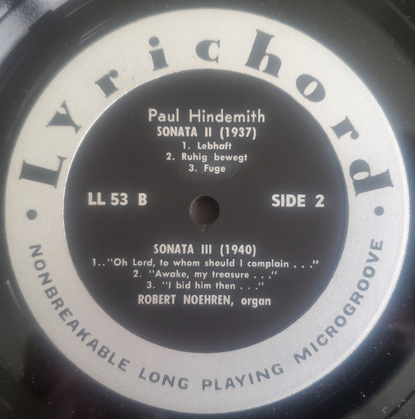 Paul Hindemith / Robert Noehren : Three Sonatas For Organ (LP, Mono, RE)