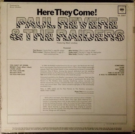 Paul Revere & The Raiders Featuring Mark Lindsay : Here They Come! (LP, Album, Mono, Ter)