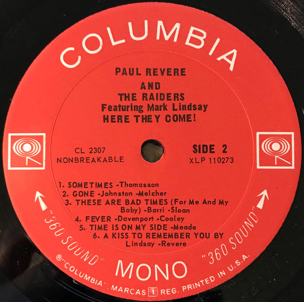 Paul Revere & The Raiders Featuring Mark Lindsay : Here They Come! (LP, Album, Mono, Ter)