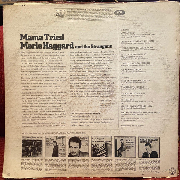 Merle Haggard And The Strangers (5) : Mama Tried (LP, Album, RM, Win)