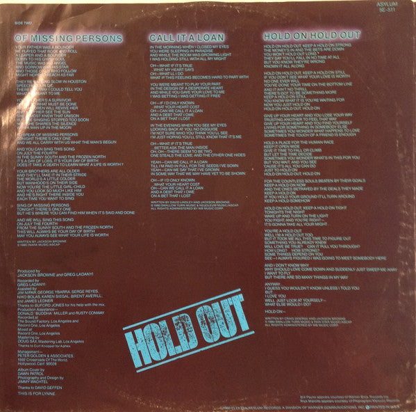 Jackson Browne : Hold Out (LP, Album, SP )