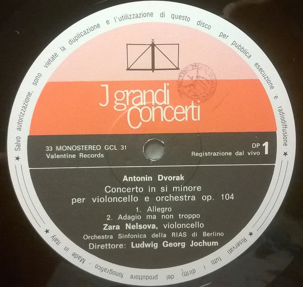 Dvořak*, Nelsova*, Jochum* : Concerto Per Violoncello Op. 104 (LP, Mono)