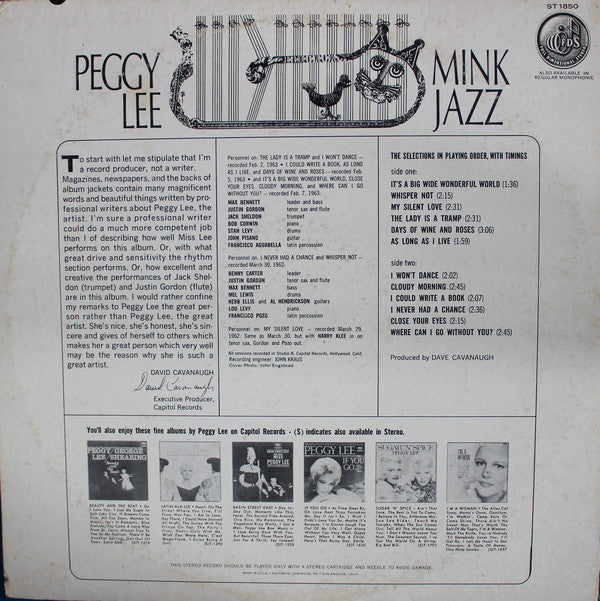 Peggy Lee : Mink Jazz (LP, Album, Scr)