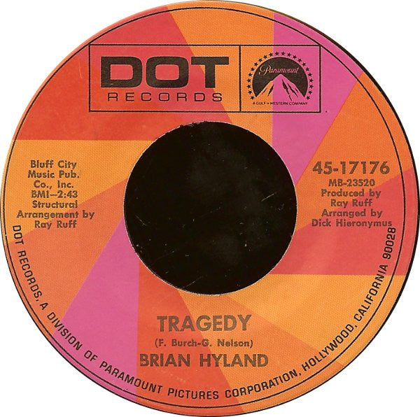 Brian Hyland : Tragedy / You'd Better Stop - And Think It Over (7")
