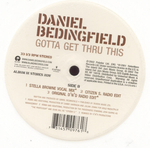 Daniel Bedingfield : Gotta Get Thru This (12", Whi)