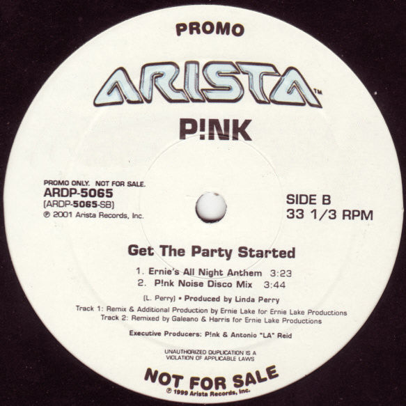 P!NK : Get The Party Started (12", Promo)