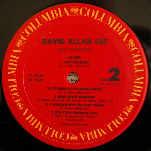 David Allan Coe : Just Divorced (LP, Album)