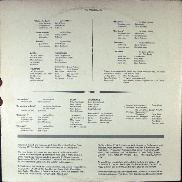 University Of Miami Concert Jazz Band* : Halcyon Days (2xLP, Album)